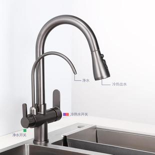 直销全铜三合一水龙头冷热厨房洗菜盆水槽三用带纯净水器机家 新款