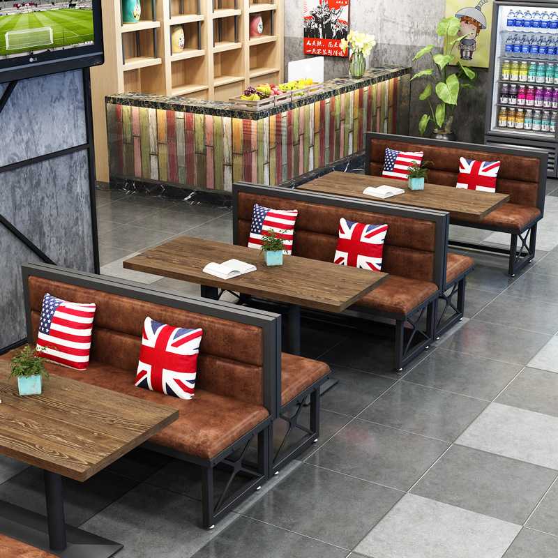 新款直销美式复古酒吧沙发卡座西餐厅沙发桌椅工业风咖啡厅布艺沙