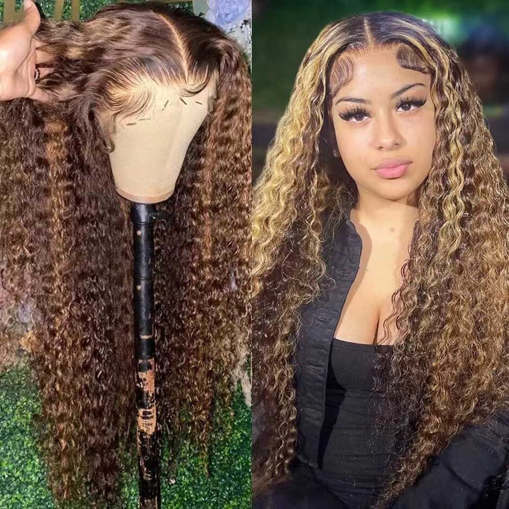 新款直销human hair wigs非洲假发前蕾丝发套钢琴色小卷发蕾丝假