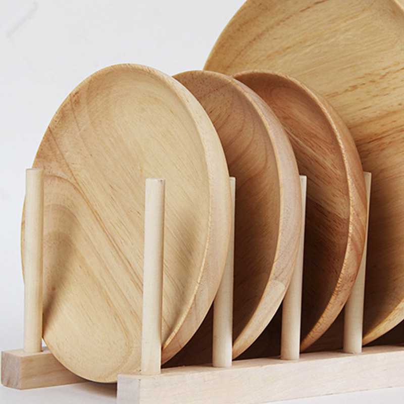 新款直销木质水果盘 简约日式橡胶木盘15cm 手工加厚木盘家用防水