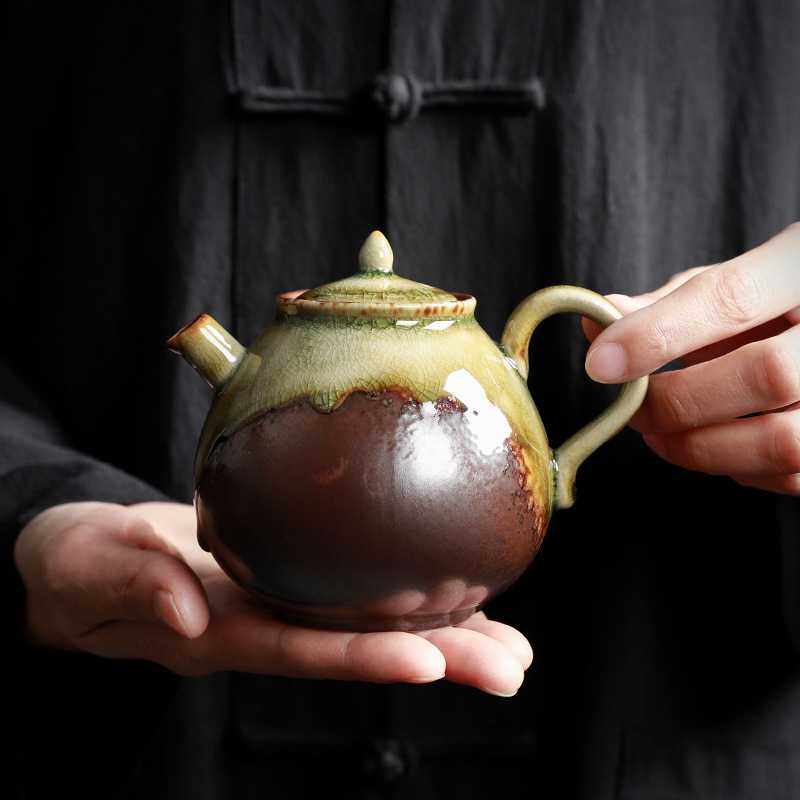 新款直销复古仿古柴烧泡茶壶家用陶瓷日式流釉单壶提梁壶功夫茶具,餐饮具,茶壶,淘宝优惠券,粉丝福利购,淘宝优惠卷