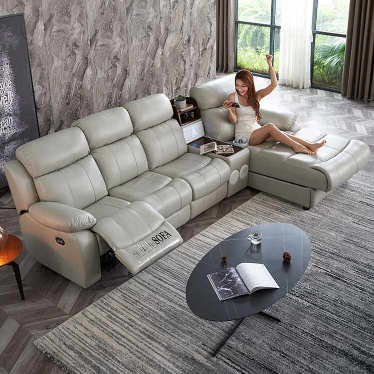 新款直销现代牛皮智能沙发舱家庭影院客厅简约L型转角头层皮组合