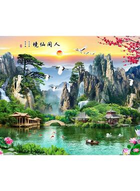 新款直销50258山水风景画山水画墙纸自粘风景画墙贴画壁画客厅背