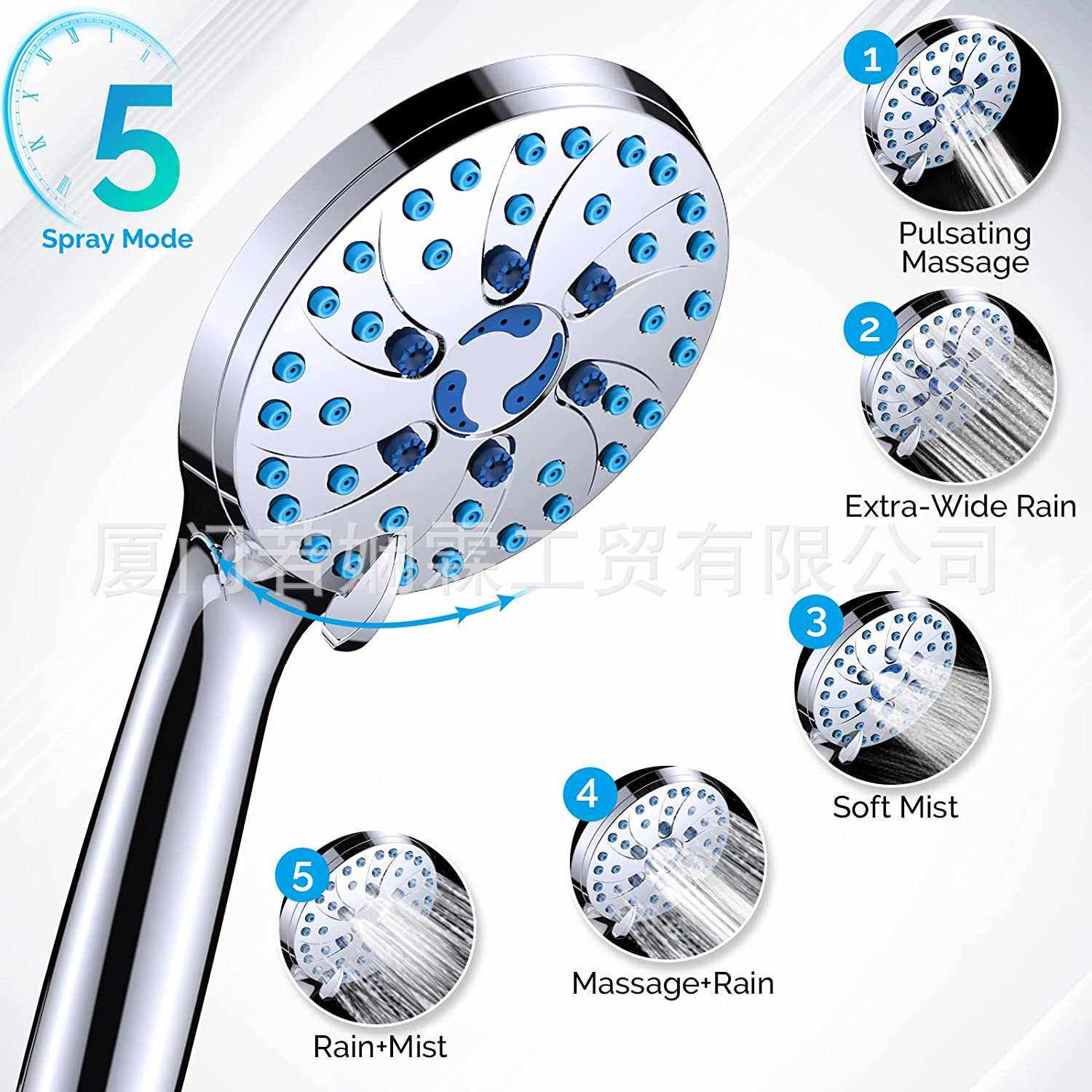 新款直销跨境雅黑12寸ABS顶喷7挡带喷水手持增压淋浴花洒套装淋雨