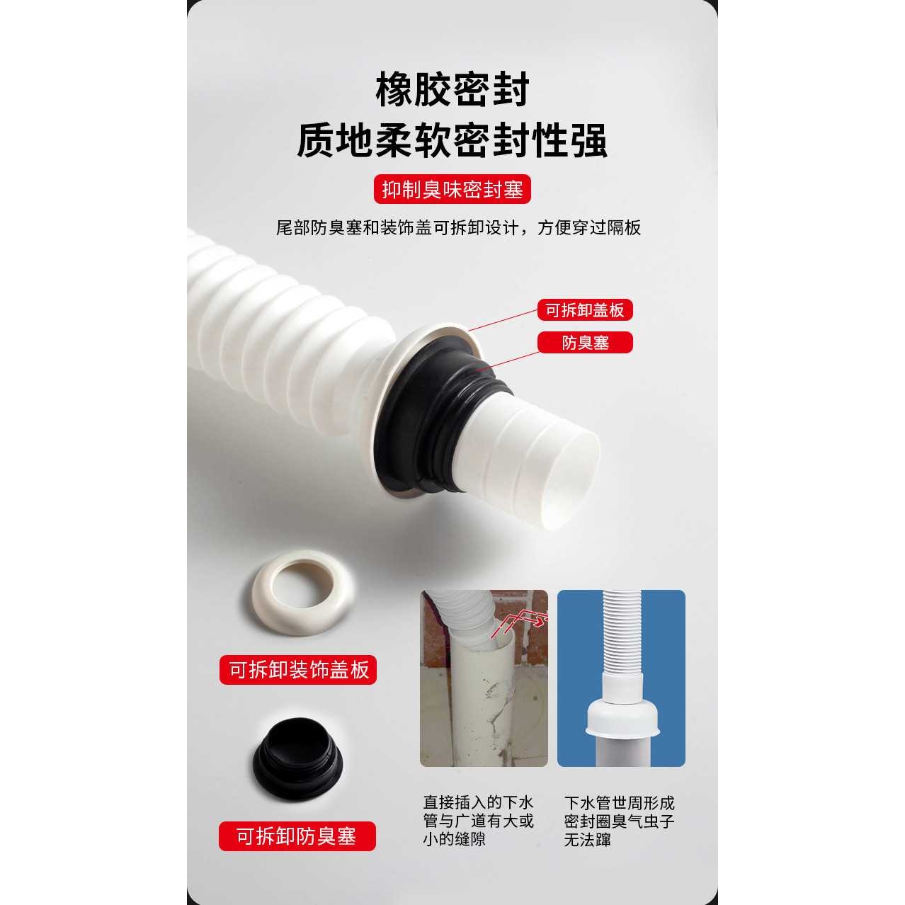 新款直销下水管道防臭硅胶密封圈 洗衣机水池下水道地漏防虫密封