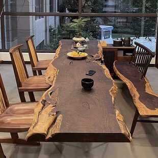 新款直销冲砂化纤侘寂风黑檀茶桌实木整块原木黑檀大板桌椅奥坎胡