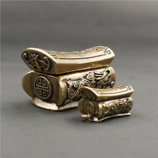 新款直销纯铜升官发财工艺品摆件黄铜龙凤棺材迷你手把件可开盖小