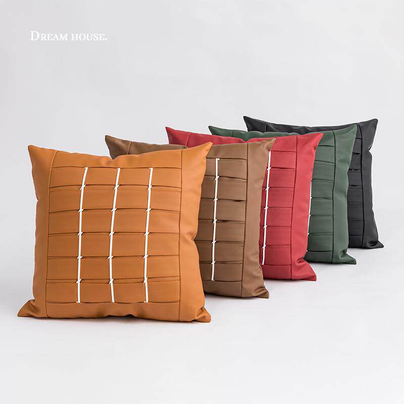 新款直销北欧ins风简约几何PU编织立体抱枕轻奢靠垫客厅沙发靠枕