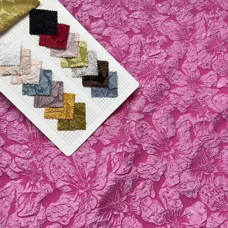 新款直销T800 提花面料 百合花提花 立体浮雕涤纶提花布 女装童装