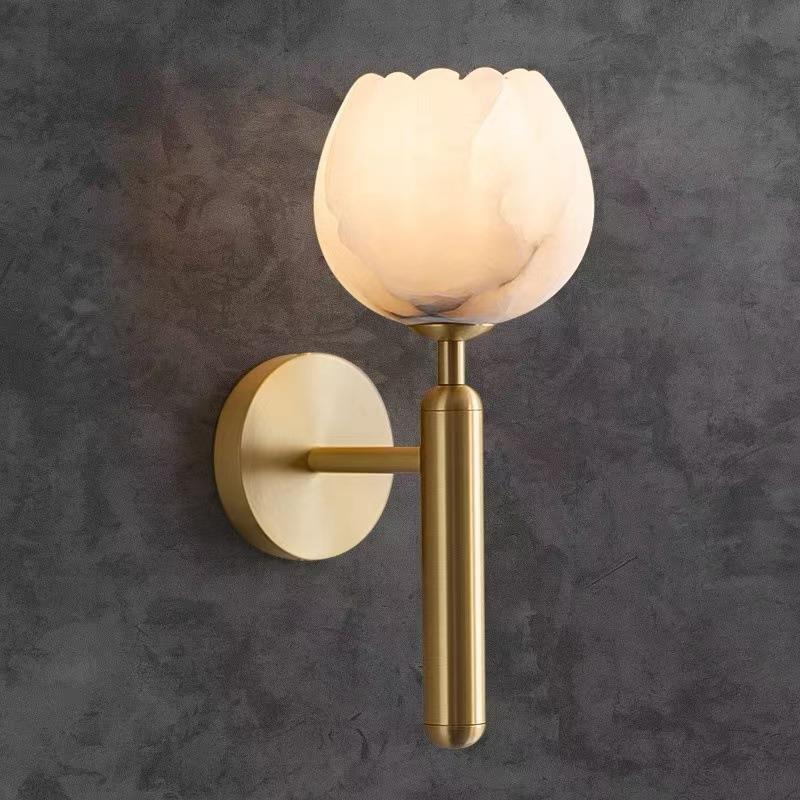 新中式床头壁灯简约现代全铜云石轻奢卧室客厅电视背景墙北欧壁灯