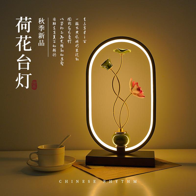 新中式台灯高级氛围感卧室床头灯禅意茶桌创意小夜灯民宿莲花摆件