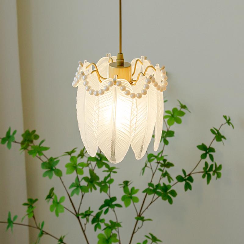 法式复古床头小吊灯轻奢主卧室现代简约玄关灯单头吊线珍珠羽毛灯