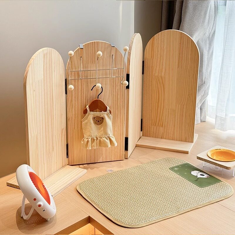 宠物家具小屏风折叠可移动韩式小型简约实木矮屏风ins风卧室屏风