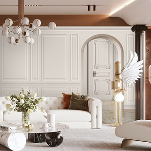 3d法式 复古石膏线壁纸轻奢餐厅客厅沙发墙布简约卧室电视背景墙纸