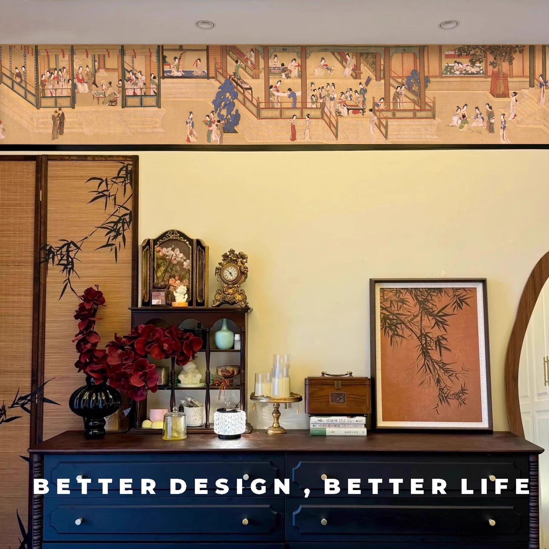 定制小红书中古风新中式国风汉宫春晓图高端背景墙纸壁布定制,家装主材,定制壁画,淘宝优惠券,粉丝福利购,淘宝优惠卷