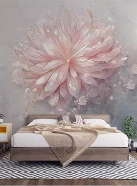 3D北欧粉花背景墙壁画可定制