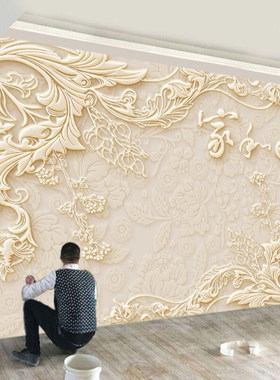 立体浮雕简约墙布电视背景墙壁画