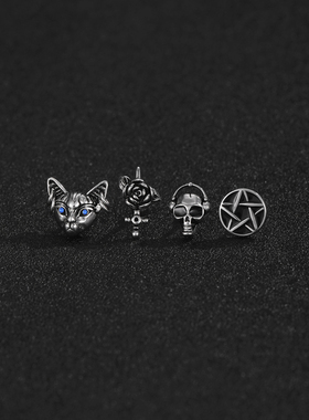 钛钢复古潮流个性蓝眼睛猫咪耳钉
