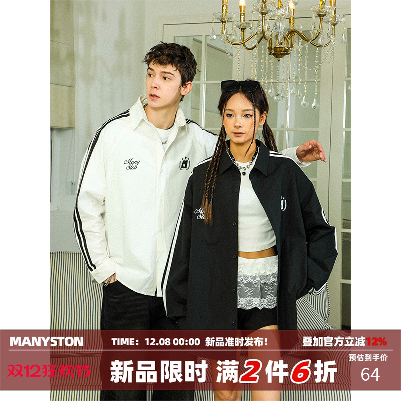 MANYSTON美式复古黑色休闲衬衫男