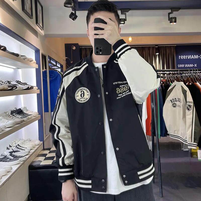 美式棒球服男春秋季2024新款潮牌拼色帅气夹克外套男冬装夹棉上衣