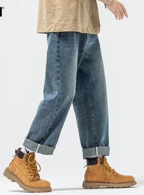 男生裤子加绒加厚休闲裤蓝色牛仔裤男款直筒冬季2025新款宽松男裤