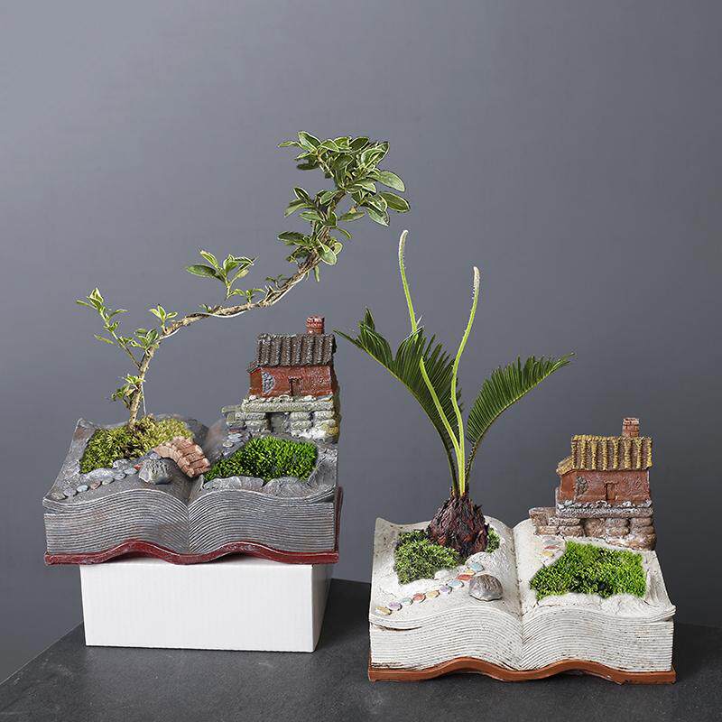 树脂多肉文竹书本花盆创意欧式复古个性花器生日礼物幼儿园盆栽