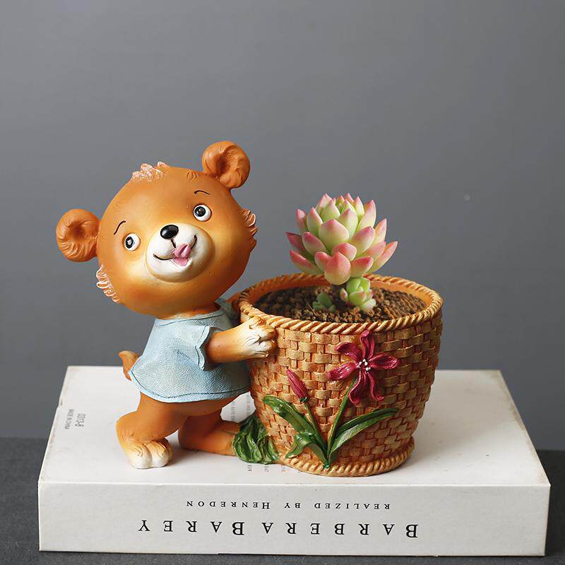 花园庭院树脂卡通动物花盆阳台小院子幼儿园仿真小熊花缸装饰摆件