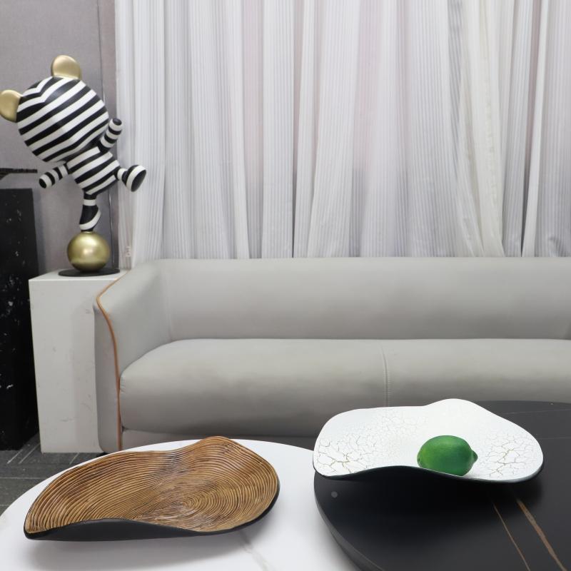 现代简约椭圆收纳果盘摆件客厅茶几玄关样板房餐厅酒店家居装饰品