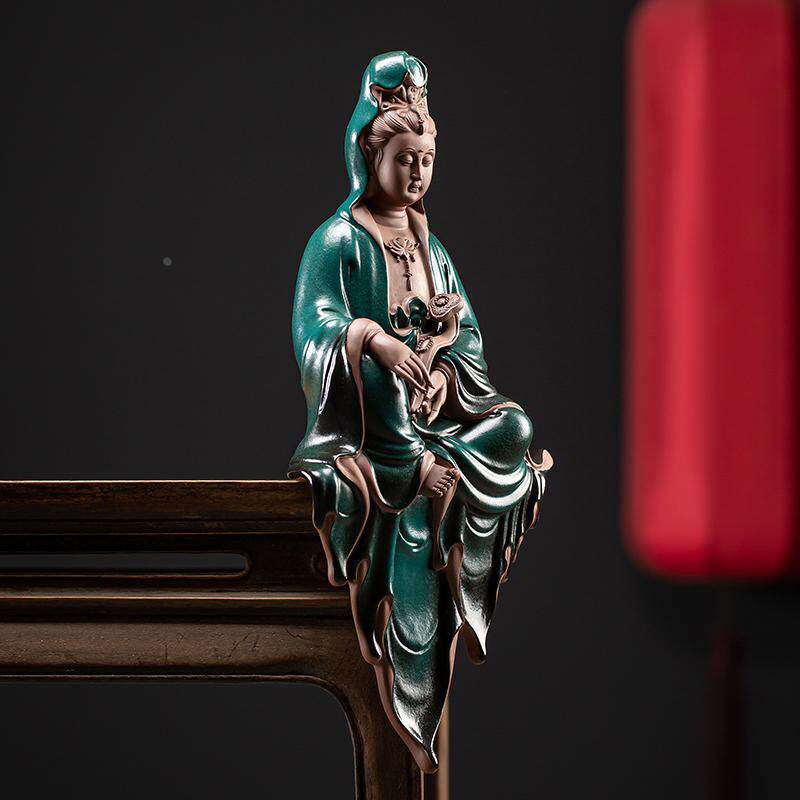 久造陶瓷如意观音菩萨佛像禅意摆件新中式供奉家用客厅神像工艺品