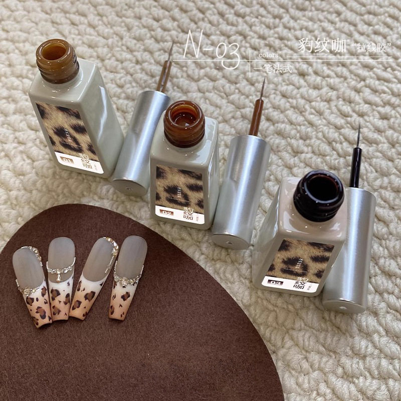 一笔法式豹纹拉线胶美甲甲油胶秋冬美拉德显白彩绘胶美甲胶美甲油