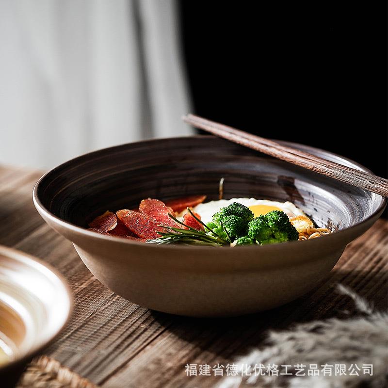 盘子创意复古粗陶西餐盘蔬菜沙拉意面盘菜盘草帽汤盘家用餐具碟子