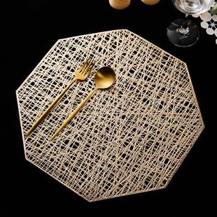 跨境镂空创意设计八边形餐垫轻奢不规则西餐垫隔热PVC烫金餐桌垫