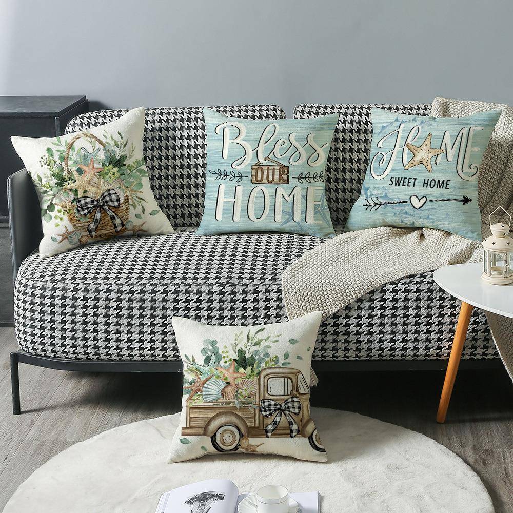 亚马逊跨境抱枕套家庭卧室沙发春季花卉卡车印花小清新简约腰枕套