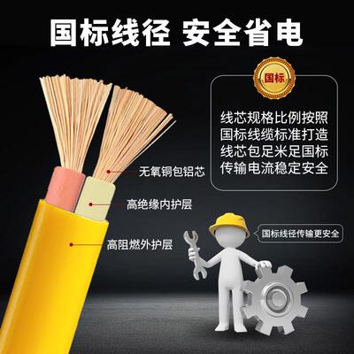 国标二芯电缆线rvv电线软线1.52.5 4平方10 20米护套电车充电源线