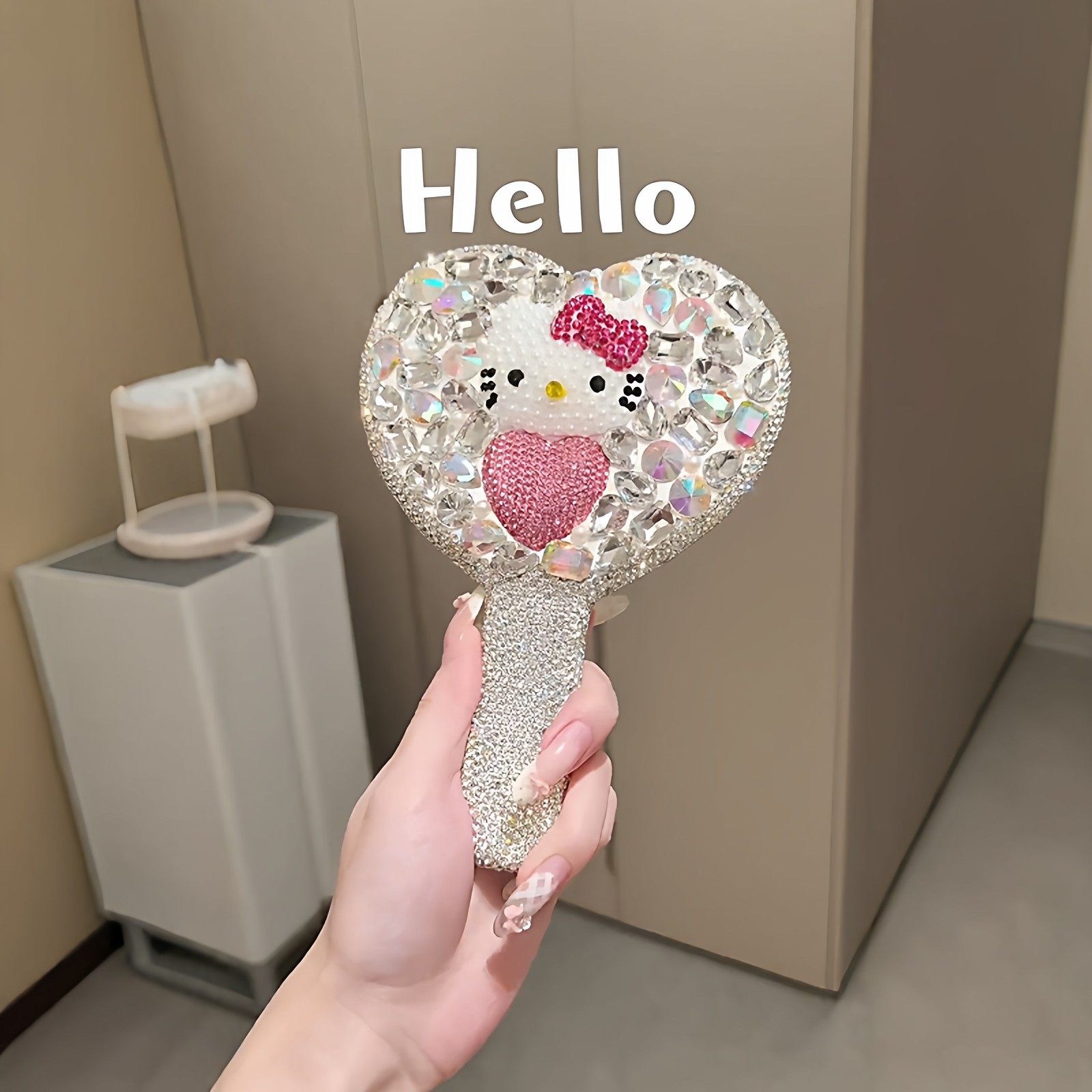 重工镶钻珍珠kitty爱心手持化妆镜随身可携式送女友闺蜜新年小礼,节庆用品/礼品,文化创意化妆镜,淘宝优惠券,粉丝福利购,淘宝优惠卷