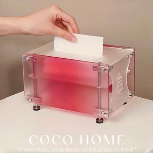 设计光轴透明纸巾盒轻奢高档自动弹簧亚克力桌面餐巾纸抽纸收纳盒