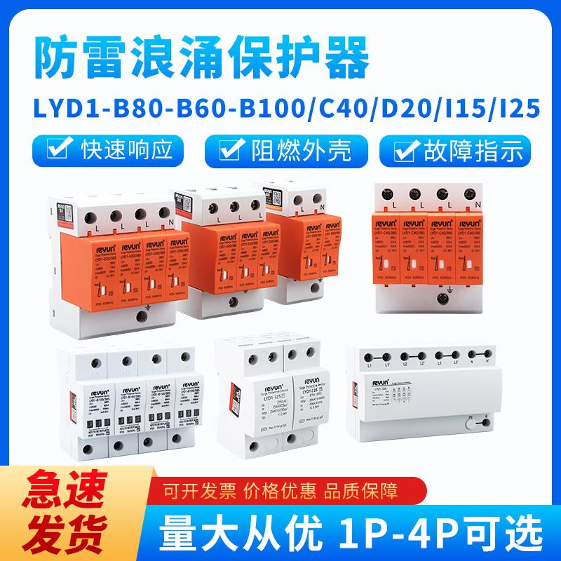 上海雷源浪涌保护器LYD1-C40/B60/D20/B100 2P/4P 40KA3P电源防雷