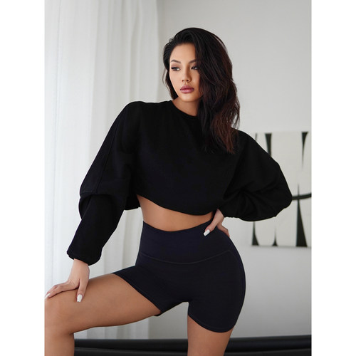 健身服女秋冬新款短款露脐宽松