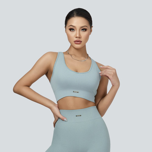 Zioccie 无缝针织U领露背透气短款瑜伽美背运动文胸上衣训练背心