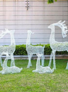 户外镂空金属网铁艺梅花鹿摆件不锈钢丝发光地产园林景观草坪小品