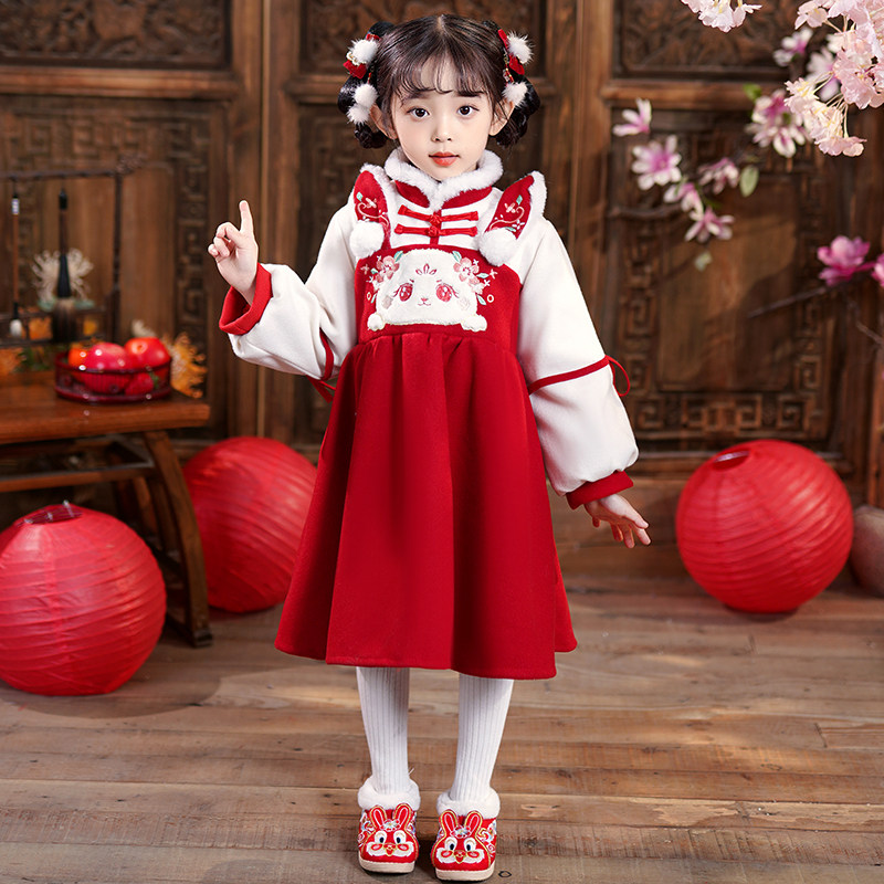 速发拜年服童汉服儿童冬款喜庆2025新新款年衣服宝冬季过装唐年服