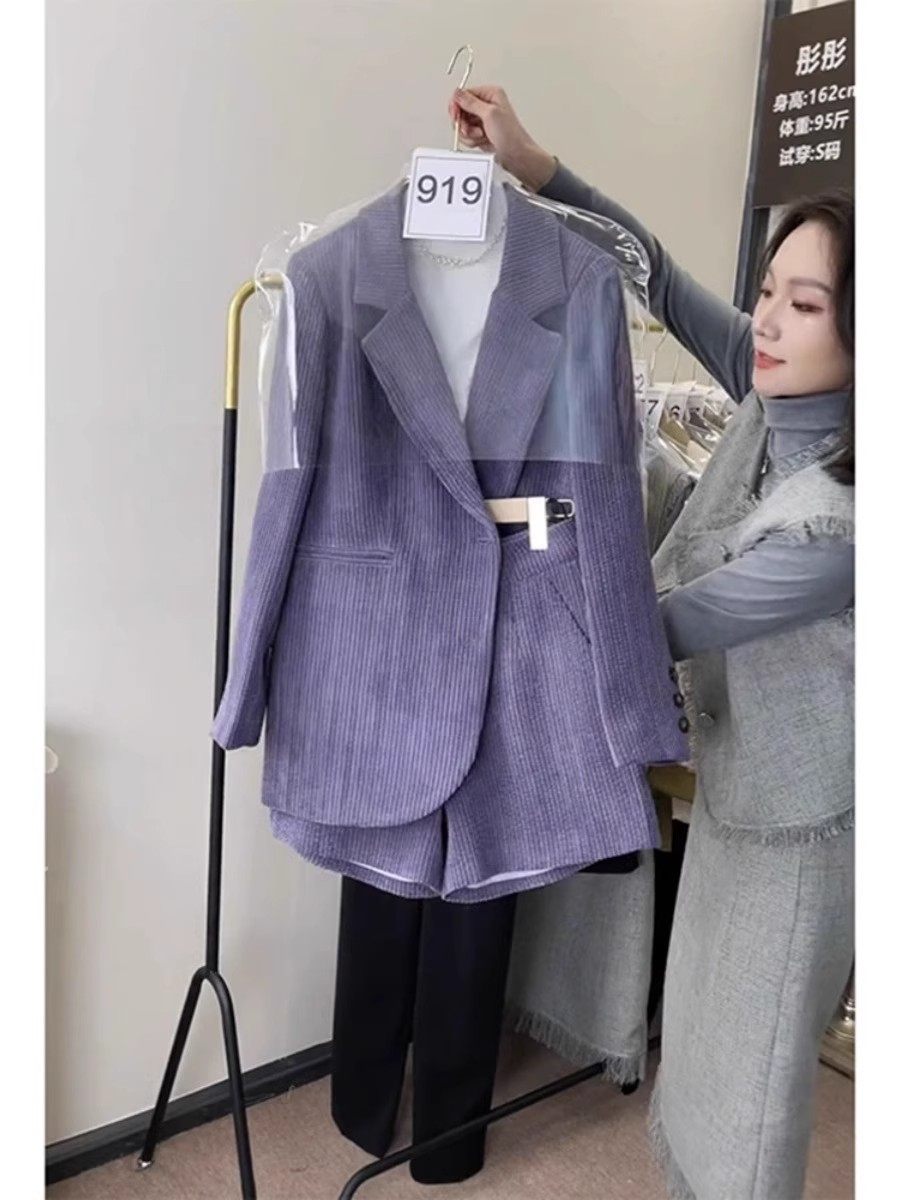 速发早秋装搭套一整配套装两级感西服外套裤子时尚高件套