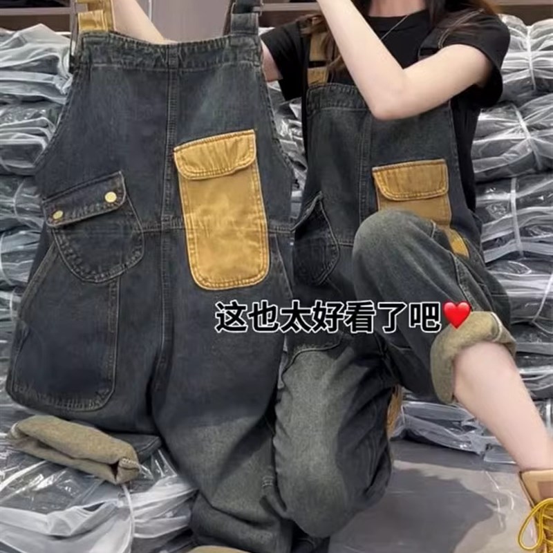 速发大码装背带形2024新款身款宽松梨裤爆材工装吊带裤子