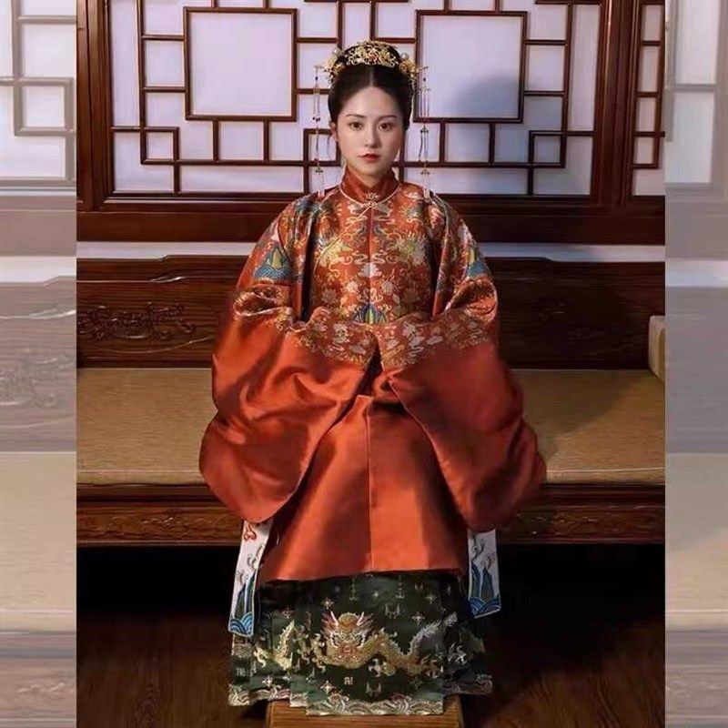 速发明制汉婚婚服中式服礼父母装中国风立领长袄马裙面年会演出服