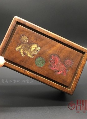 速发仿小镶嵌狮子滚储球带机关首饰盒木盒老盒子仿古木雕绣物收纳