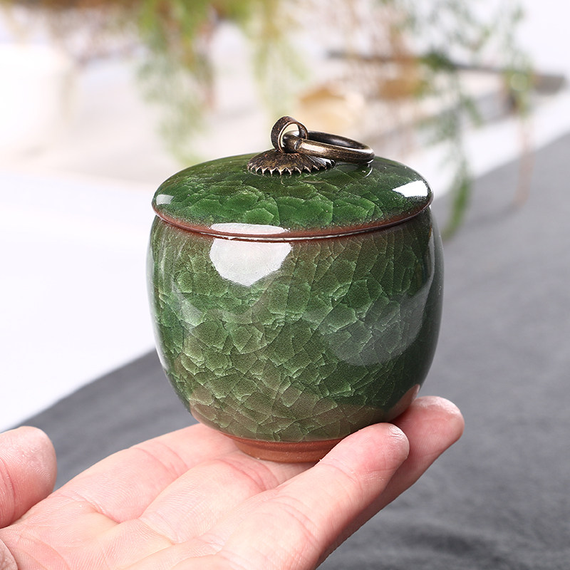 速发陶瓷紫砂冰裂釉小包装茶叶罐功夫茶具普洱密封罐药粉膏罐优质
