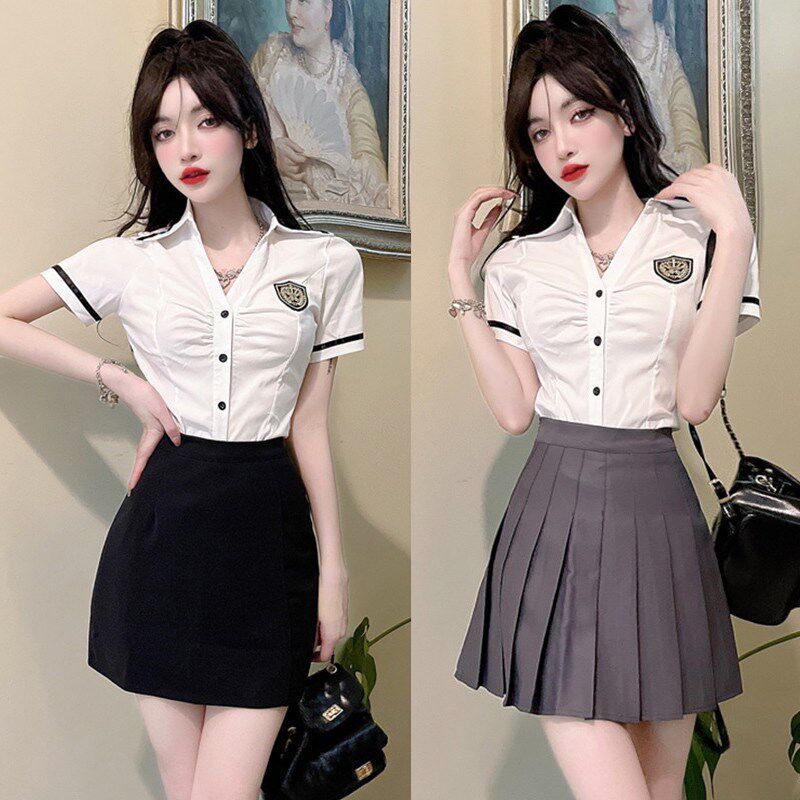 速发足疗工服jk空姐制服套装夏季新款百褶裙足浴技师工作服