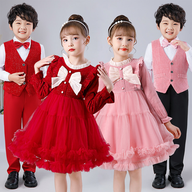速发儿童合讲演出服童朗唱服装小学生演诵爱国演讲口才比赛红色