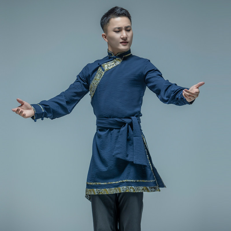 速发新款蒙古舞男演出服蹈款蒙草练习服族原民族风飘逸表演服藏族