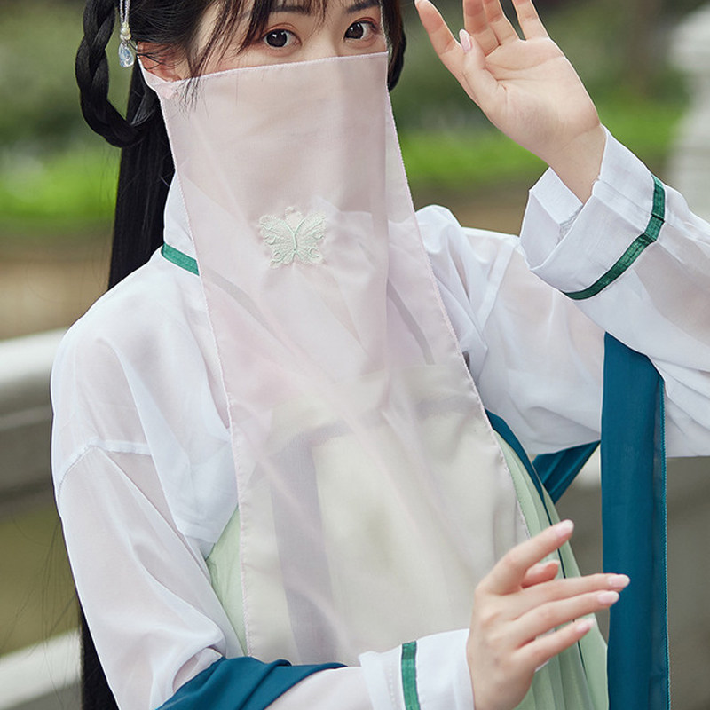 速发汉服遮摄纱帘系绳遮脸复古刺绣美侠客拍照面影饰品道具